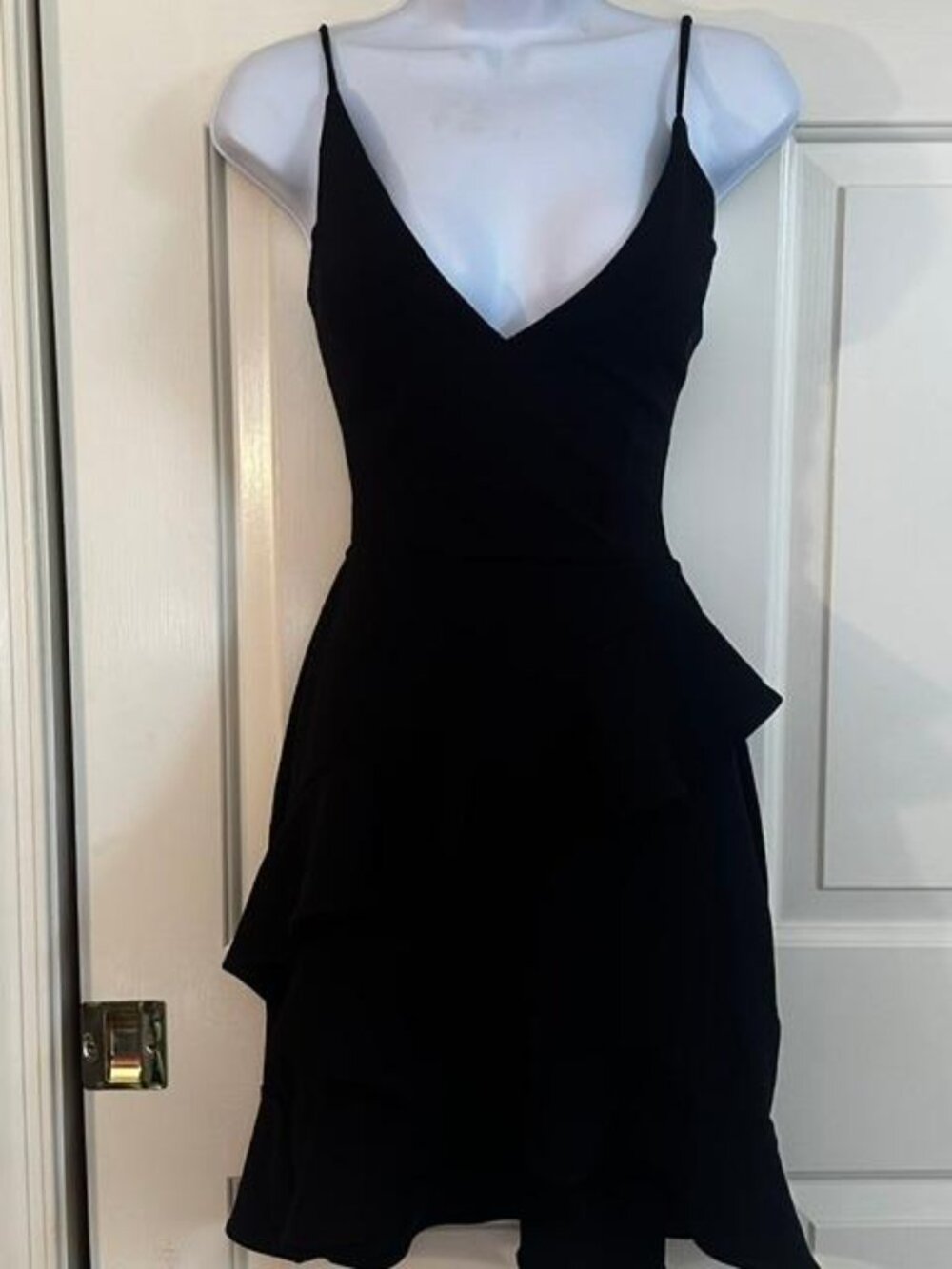 * Symphony Women's Black Mini Dress Layered Spagetti Strap Ruffled Size S